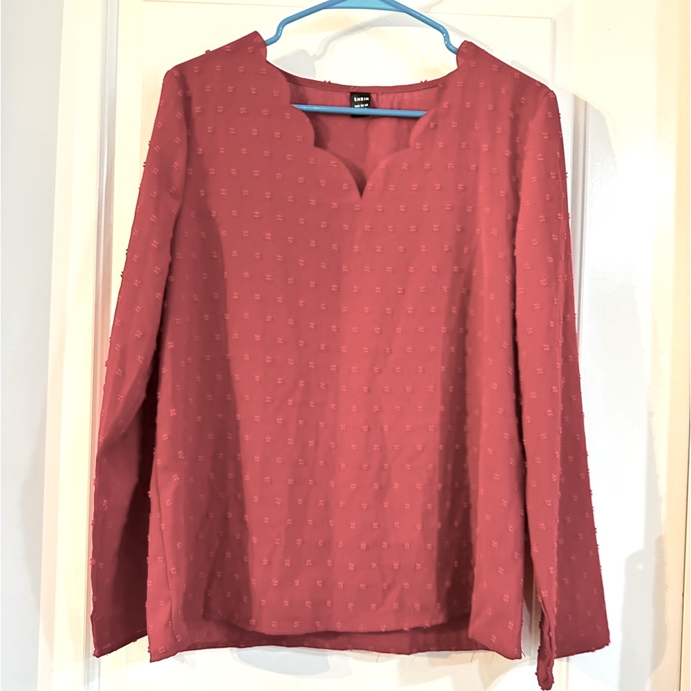 Maroon V-Neck Long Sleeve Blouse